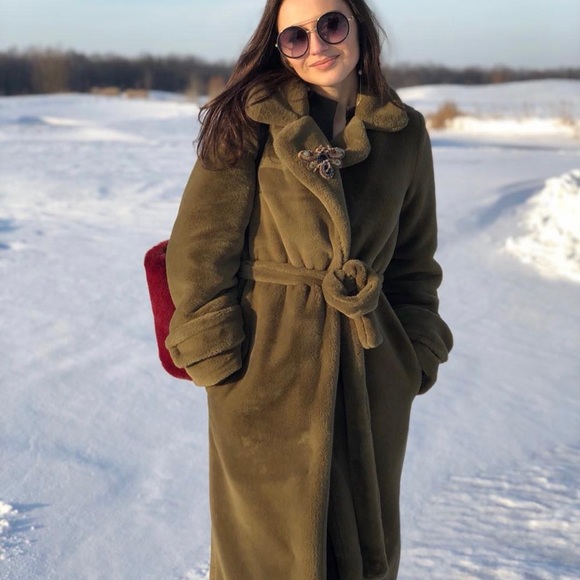 Faux fur  green warm coat - Picture 6 of 11